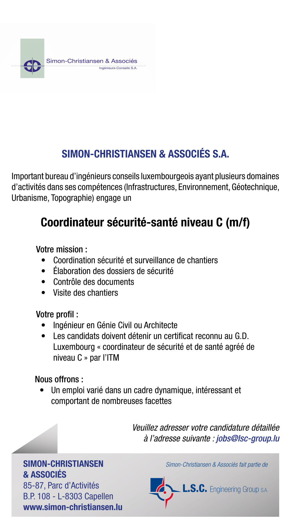 19 01 30 Sc Offres D Emploi Coordinateur Securite Sante 1 Celb